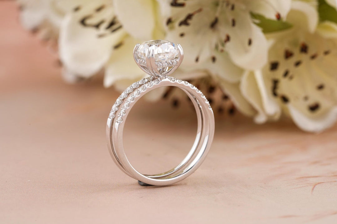 IGI certified cushion cut diamond in hidden halo engagement ring setting