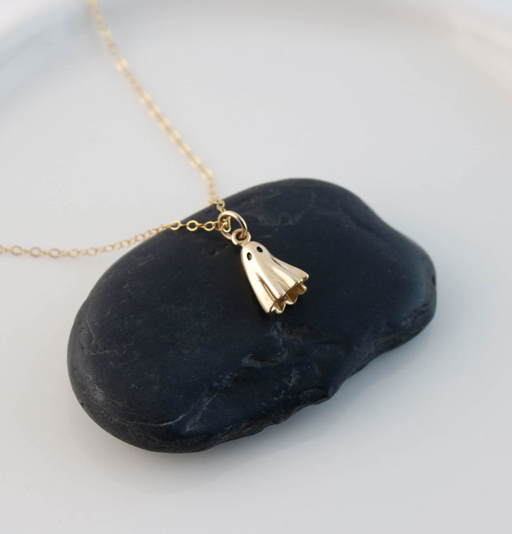 14K Solid Gold Ghost Pendant Necklace for Halloween Gift - Doozy Diamonds
