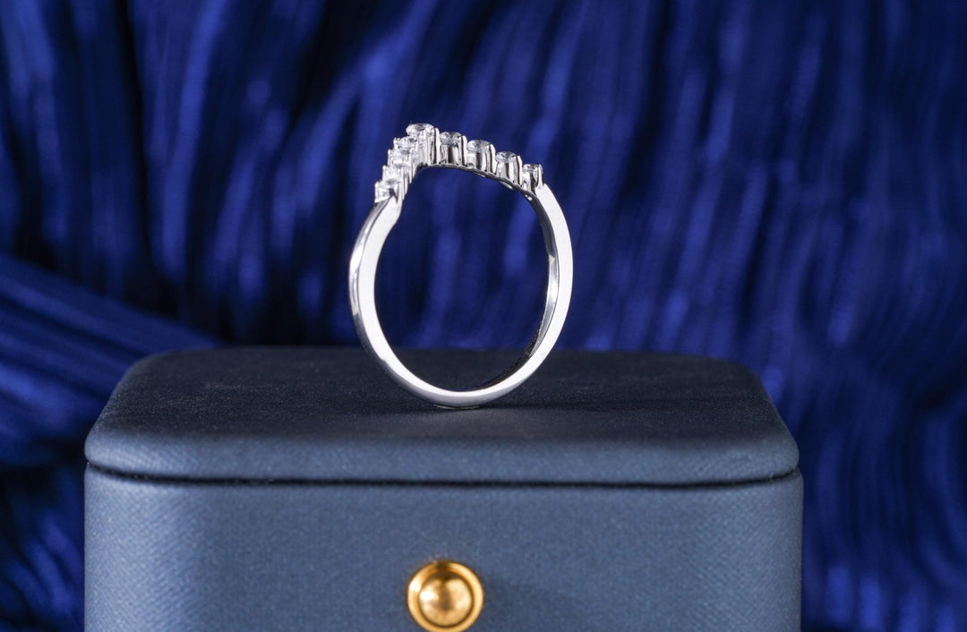 Round diamond band stacked with engagement ring