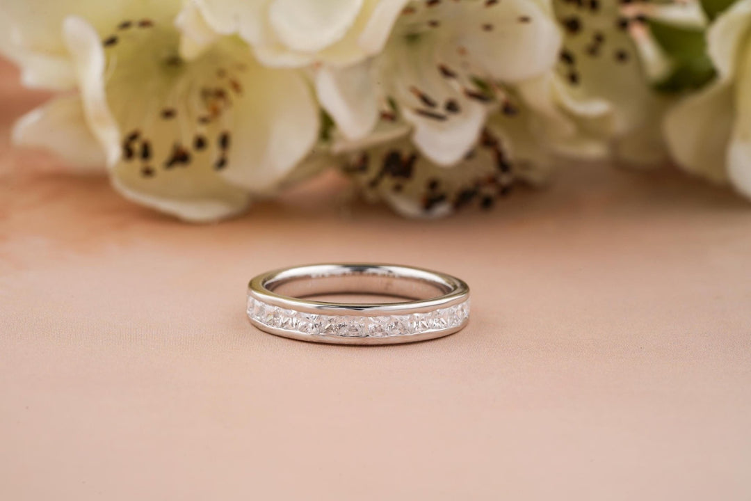Princess princess diamond wedding band front view