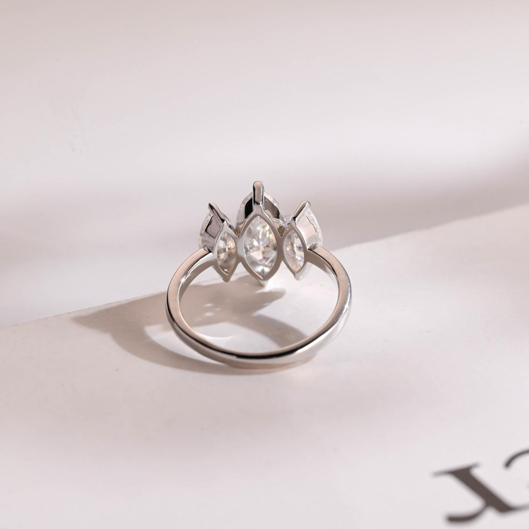 Side view of marquise diamond wedding band