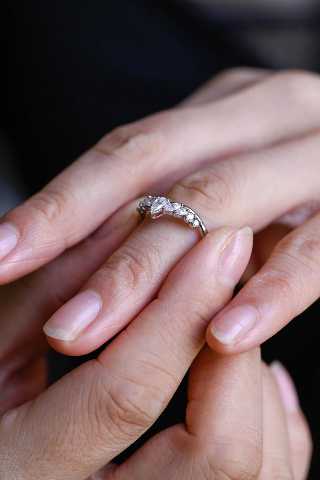 Sustainable marquise & round diamond wedding ring