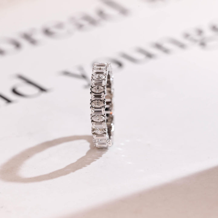 Marquise & Baguette diamond wedding band in yellow gold