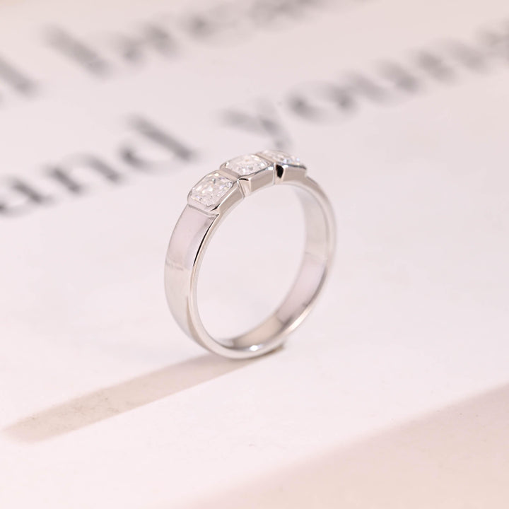 Asscher diamond wedding band in white gold