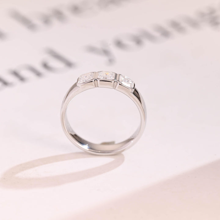 Asscher diamond wedding band in rose gold