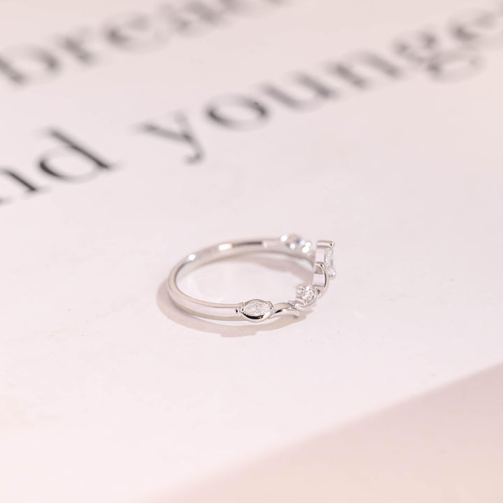 Marquise & Round diamond band stacked with engagement ring