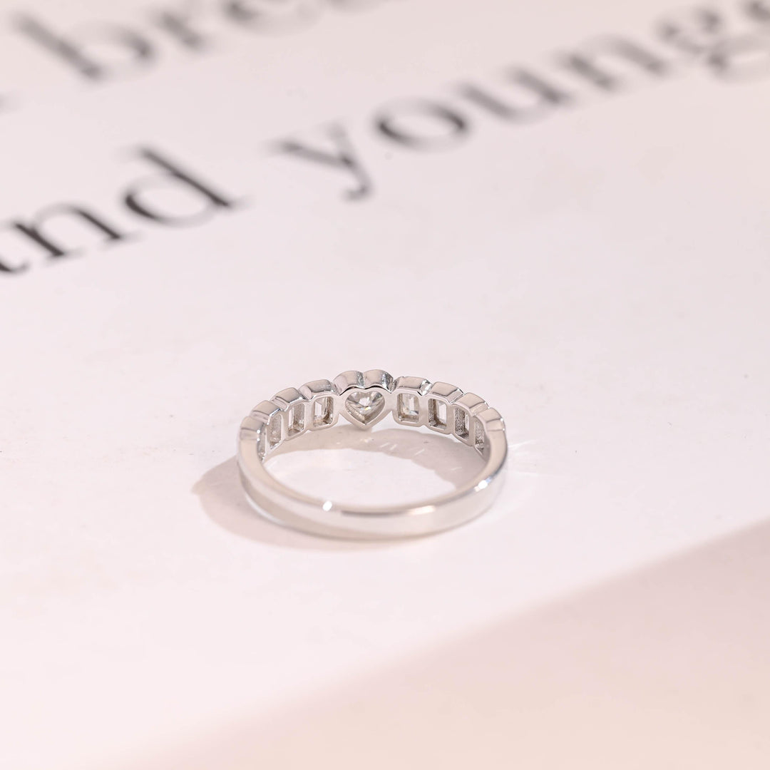 Round & Princess Band Width: 2.4mm diamond band stacked with engagement ring