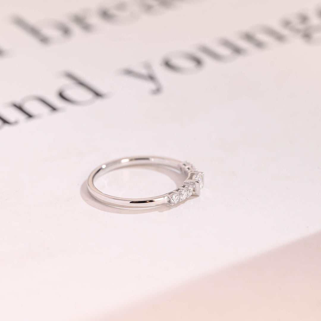 Round & Princess Band Width: 2.0mm diamond band stacked with engagement ring