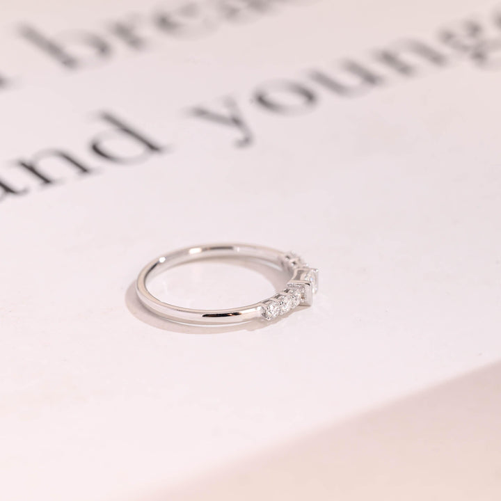 Round & Princess Band Width: 2.0mm diamond band stacked with engagement ring