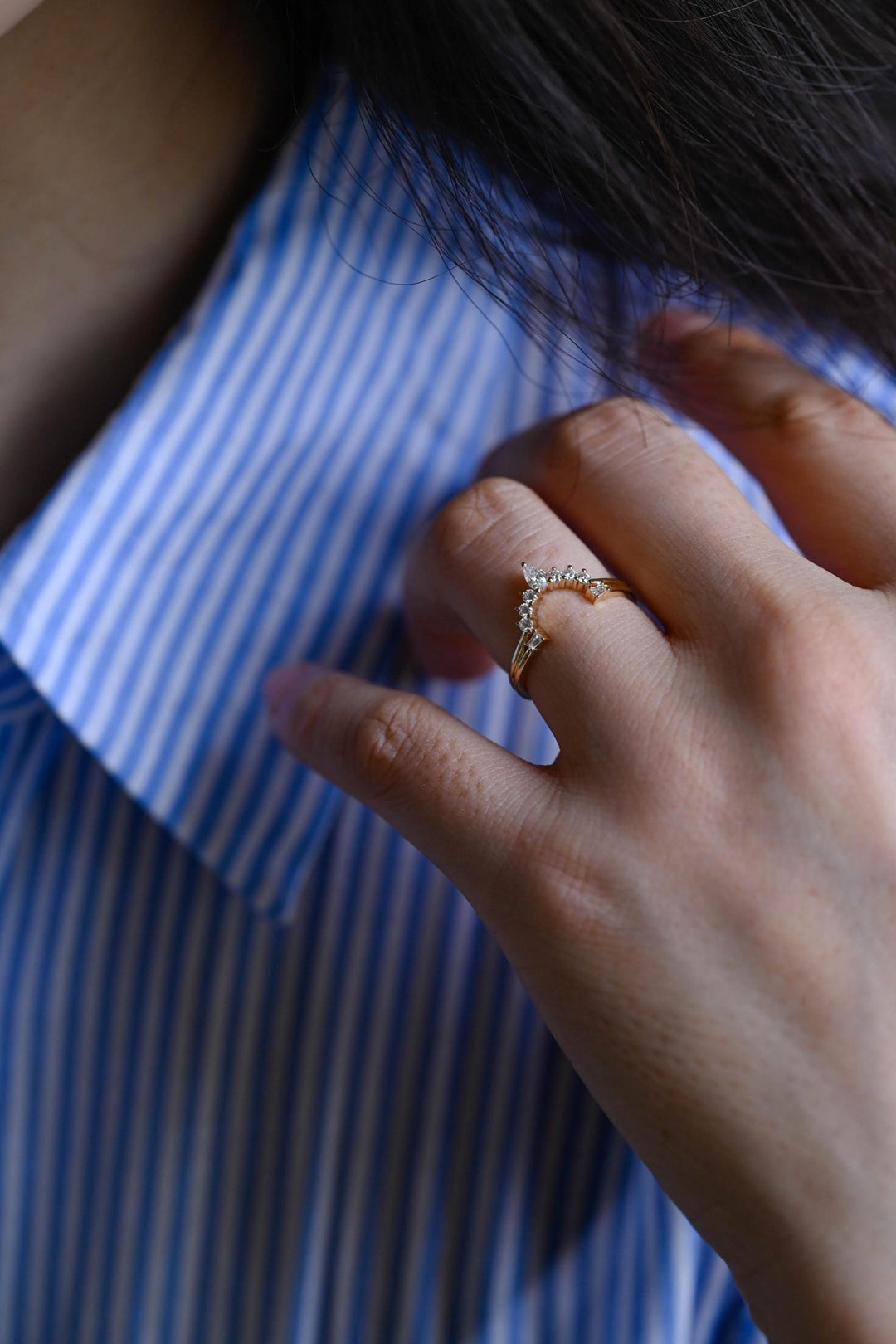 Round & Pear & Trapezoid round & pear & trapezoid diamond wedding band front view