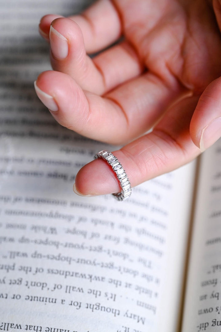 Marquise & Baguette diamond band stacked with engagement ring