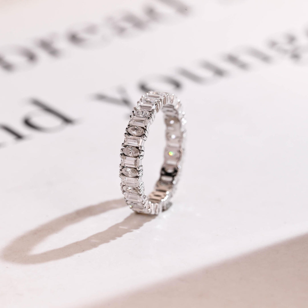 Marquise & Baguette lab grown diamond band worn on hand