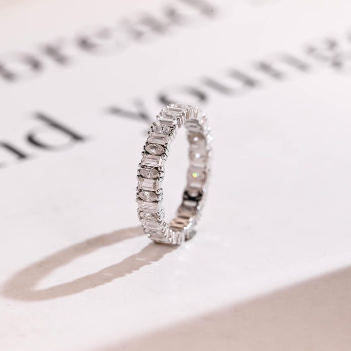 Marquise & Baguette lab grown diamond band worn on hand