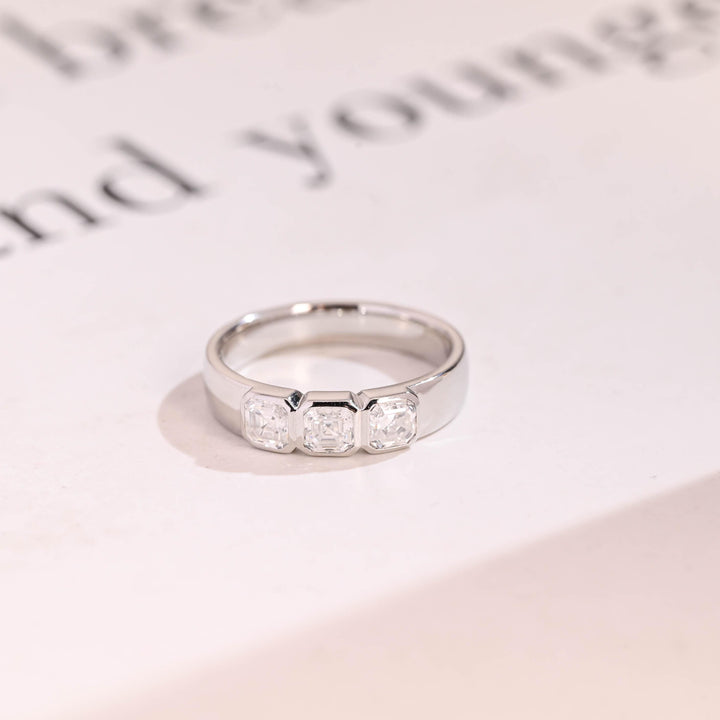 Asscher lab grown diamond band worn on hand
