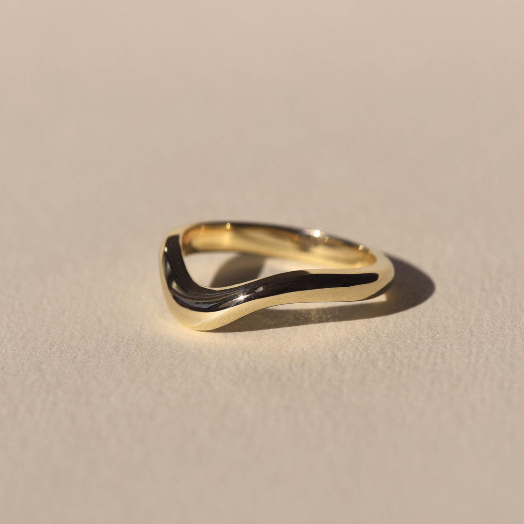 18K Solid Gold Unique Stackable Curved Plain Wedding Band - Doozy Diamonds