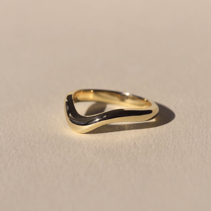18K Solid Gold Unique Stackable Curved Plain Wedding Band - Doozy Diamonds