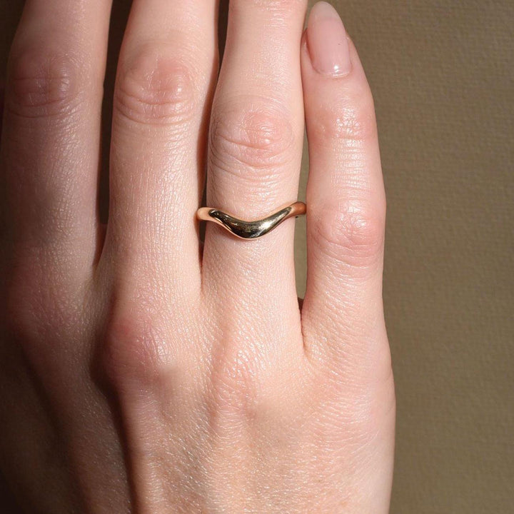 18K Solid Gold Unique Stackable Curved Plain Wedding Band - Doozy Diamonds