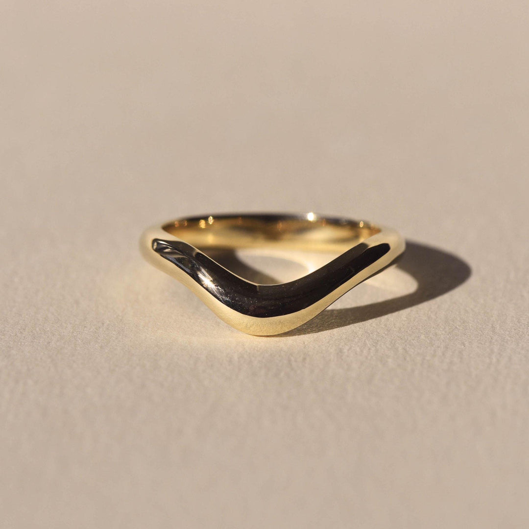 18K Solid Gold Unique Stackable Curved Plain Wedding Band - Doozy Diamonds