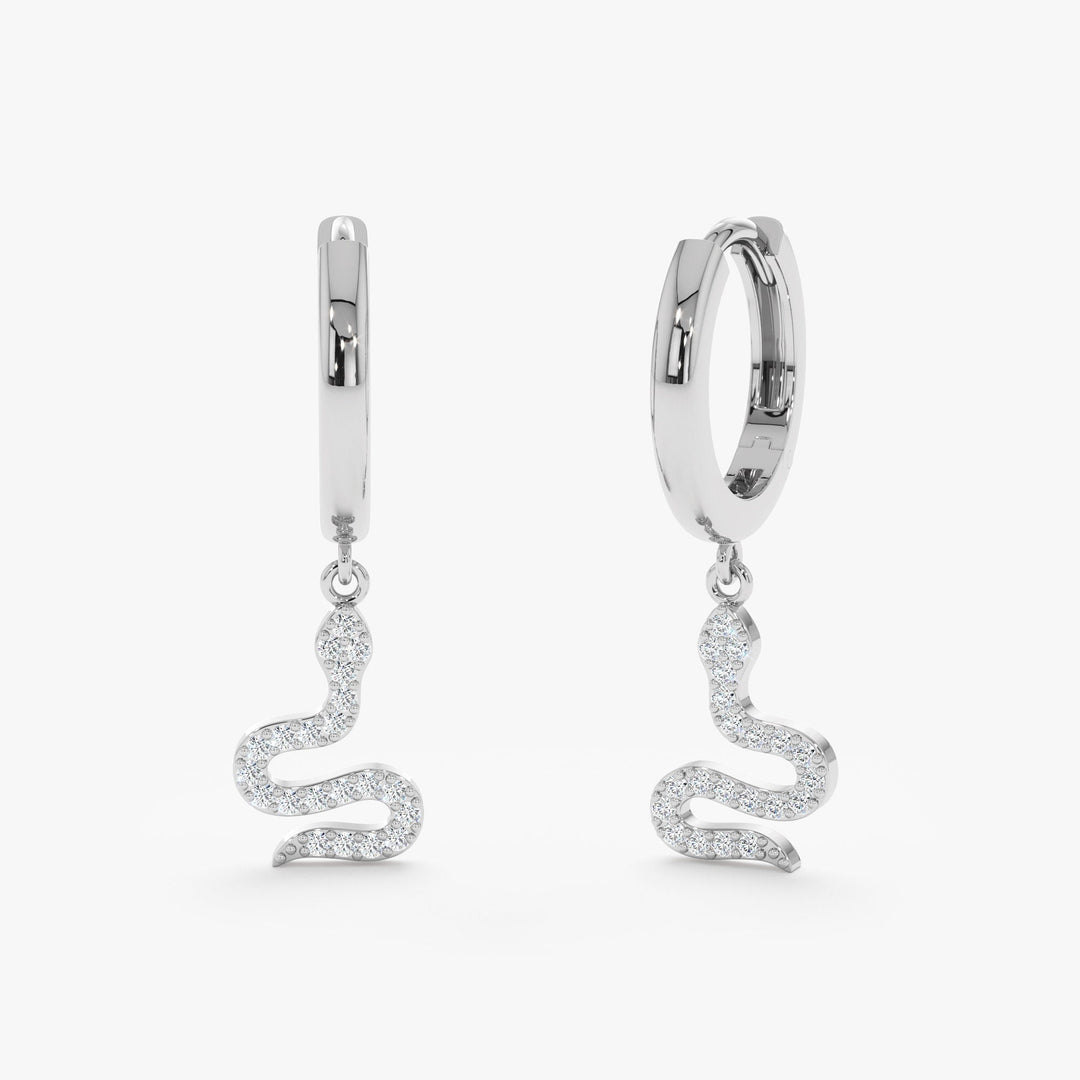 Round Cut Diamond Snake Charm Huggies Earrings for Women - Doozy Diamonds
