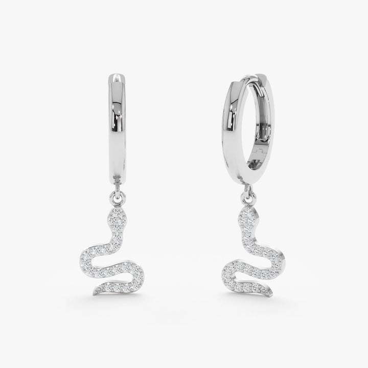 Round Cut Diamond Snake Charm Huggies Earrings for Women - Doozy Diamonds