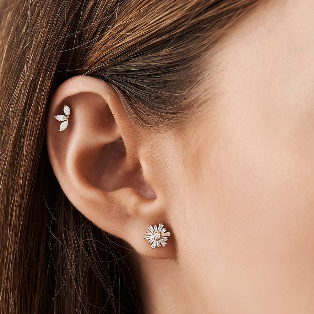 1.5CT Round & Baguette lab grown diamonds Stud Earring For Women - Doozy Diamonds