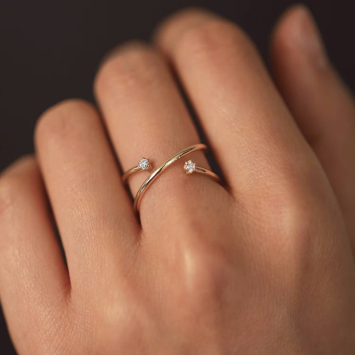 0.02CT Round Two Stone Open lab grown diamonds Criss Cross Wedding Band - Doozy Diamonds