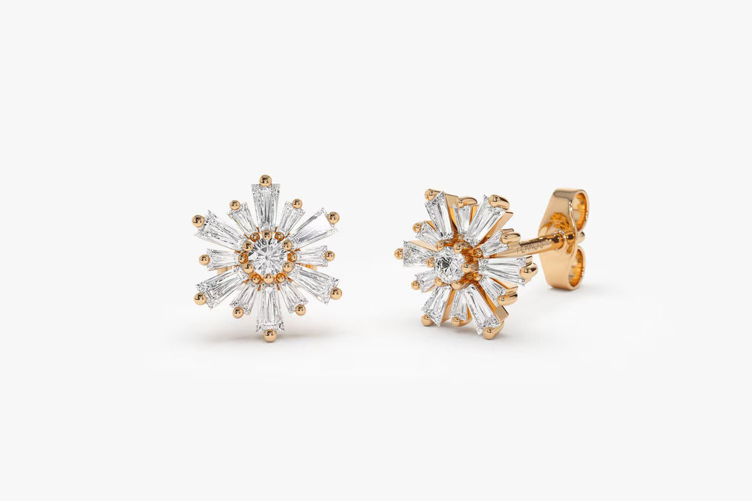 1.5CT Round & Baguette lab grown diamonds Stud Earring For Women - Doozy Diamonds