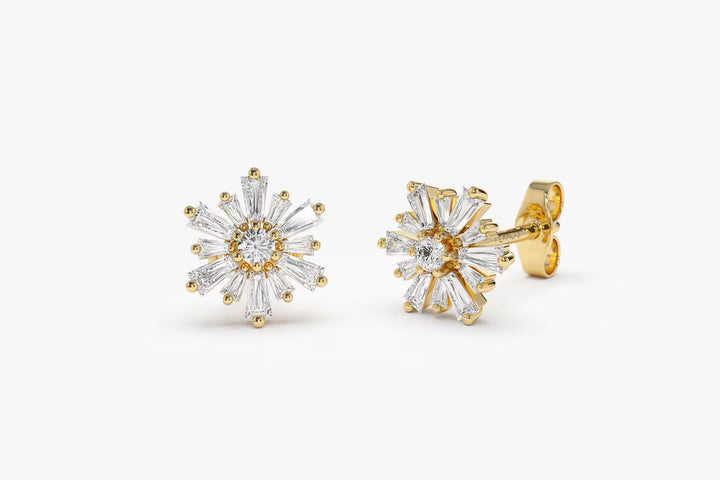 1.5CT Round & Baguette lab grown diamonds Stud Earring For Women - Doozy Diamonds