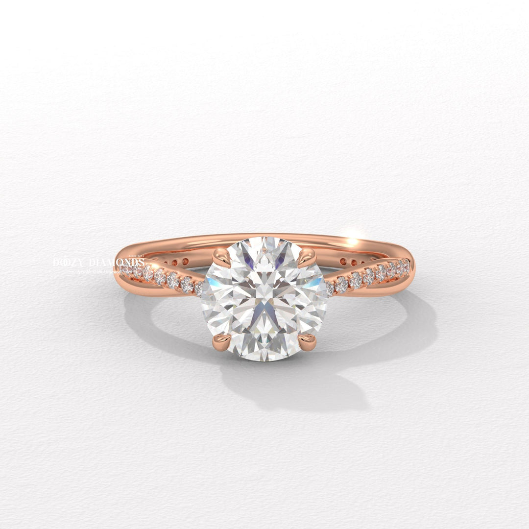 Round solitaire lab grown diamond ring fitted on finger