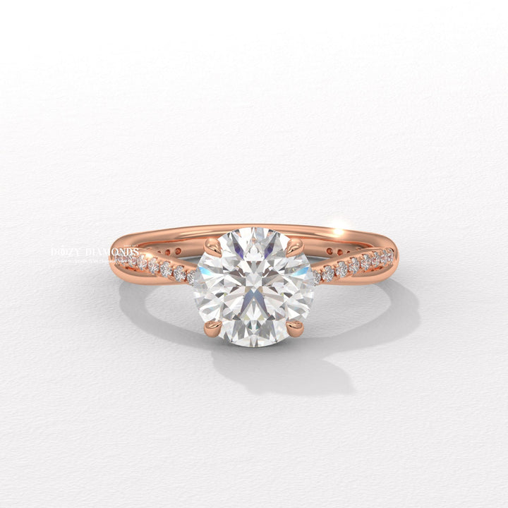 Round solitaire lab grown diamond ring fitted on finger