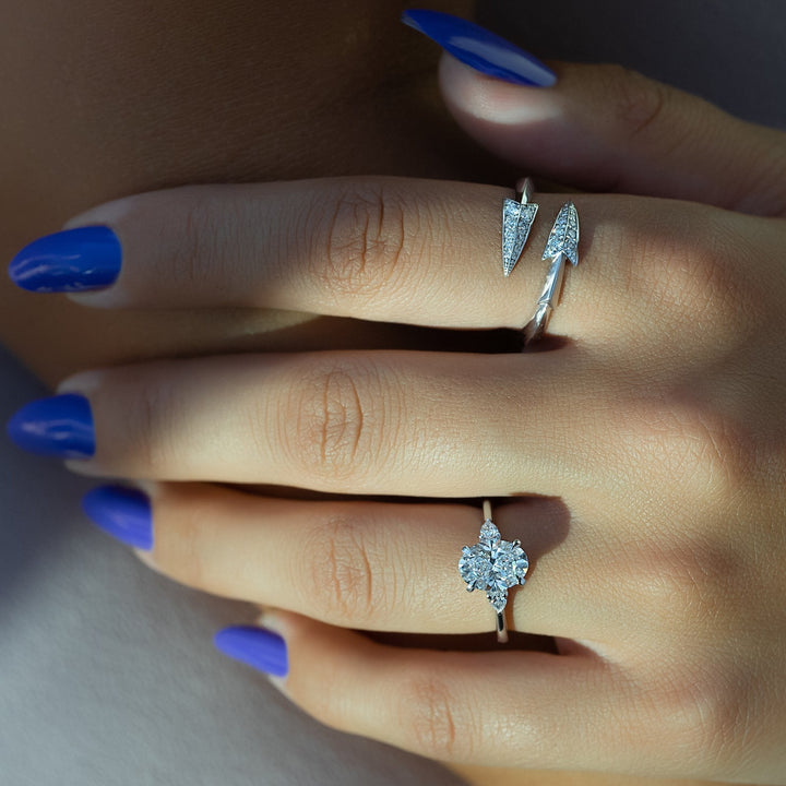Oval cut three stone engagement ring with IGI certified center diamond