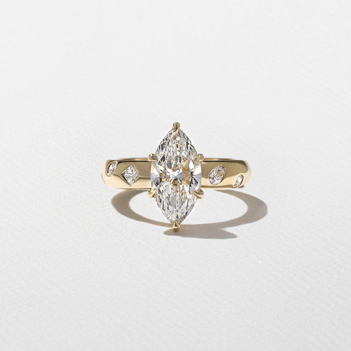 1.50CT Marquise E - VS Lab Grown Thick Diamond Ring With Curved Pave Band - Doozy Diamonds