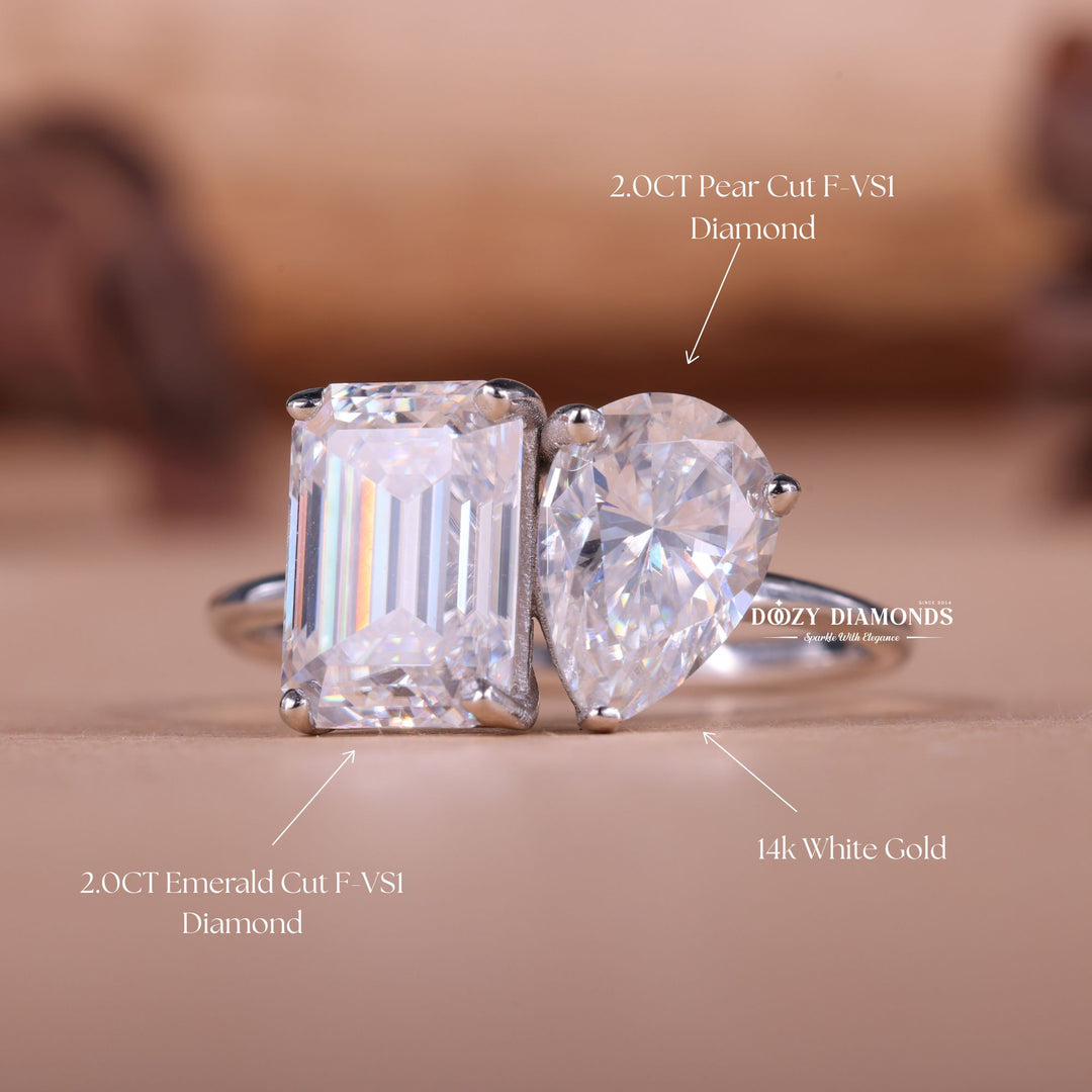 Pear solitaire engagement ring close-up highlighting diamond sparkle
