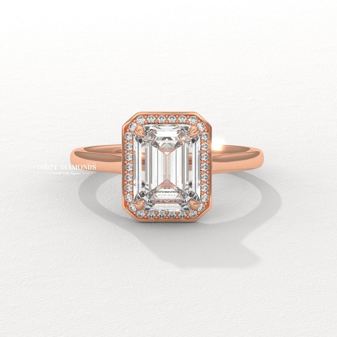 Shop the emerald cut halo engagement ring collection online