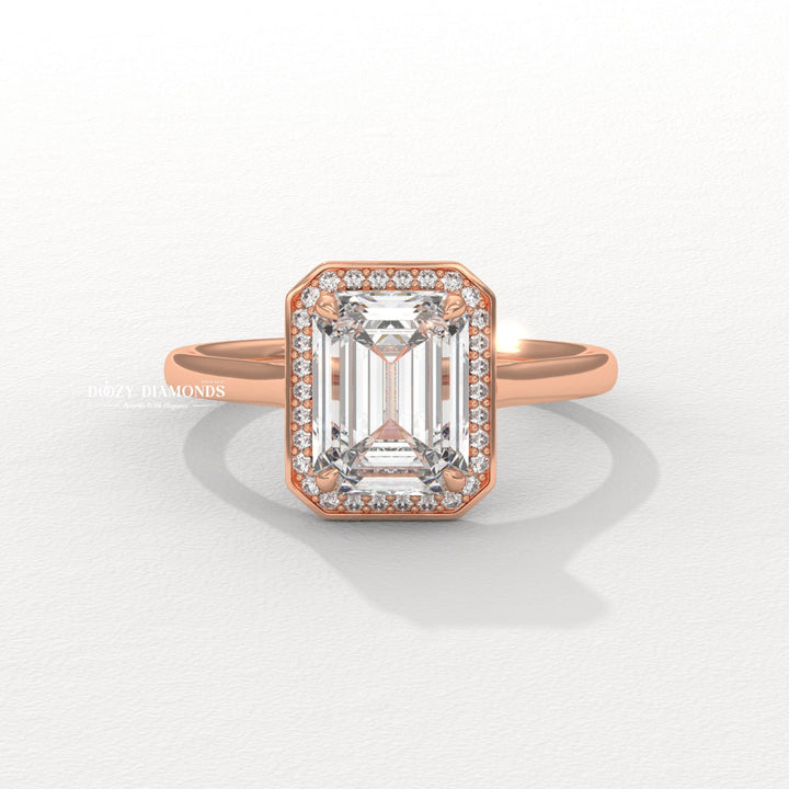 Shop the emerald cut halo engagement ring collection online