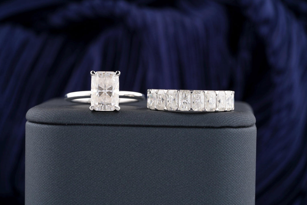 3.50CT Radiant Cut Solitaire F - VS Lab Grown Diamond Engagement Ring Set - Doozy Diamonds