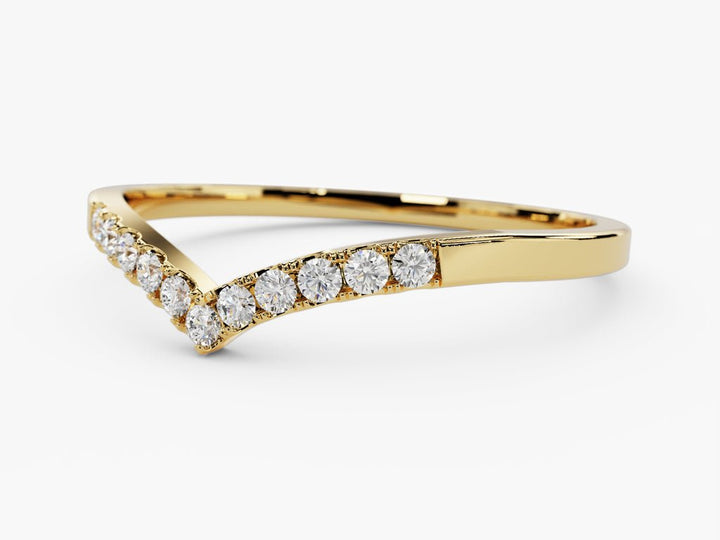 Round diamond band stacked with engagement ring