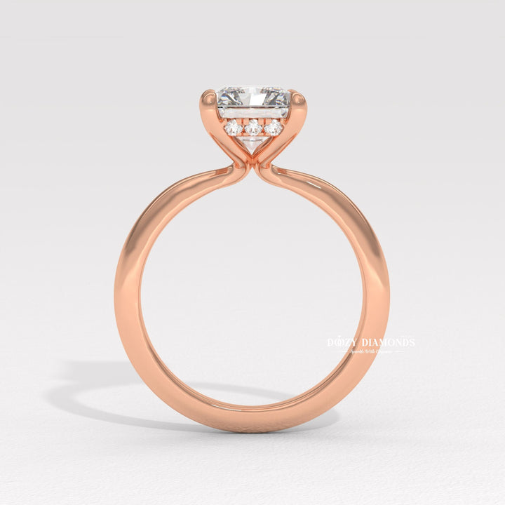 Radiant hidden halo lab grown diamond ring fitted on finger