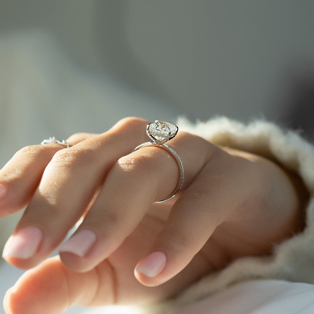 Buy cushion cut hidden halo diamond engagement ring with free shipping