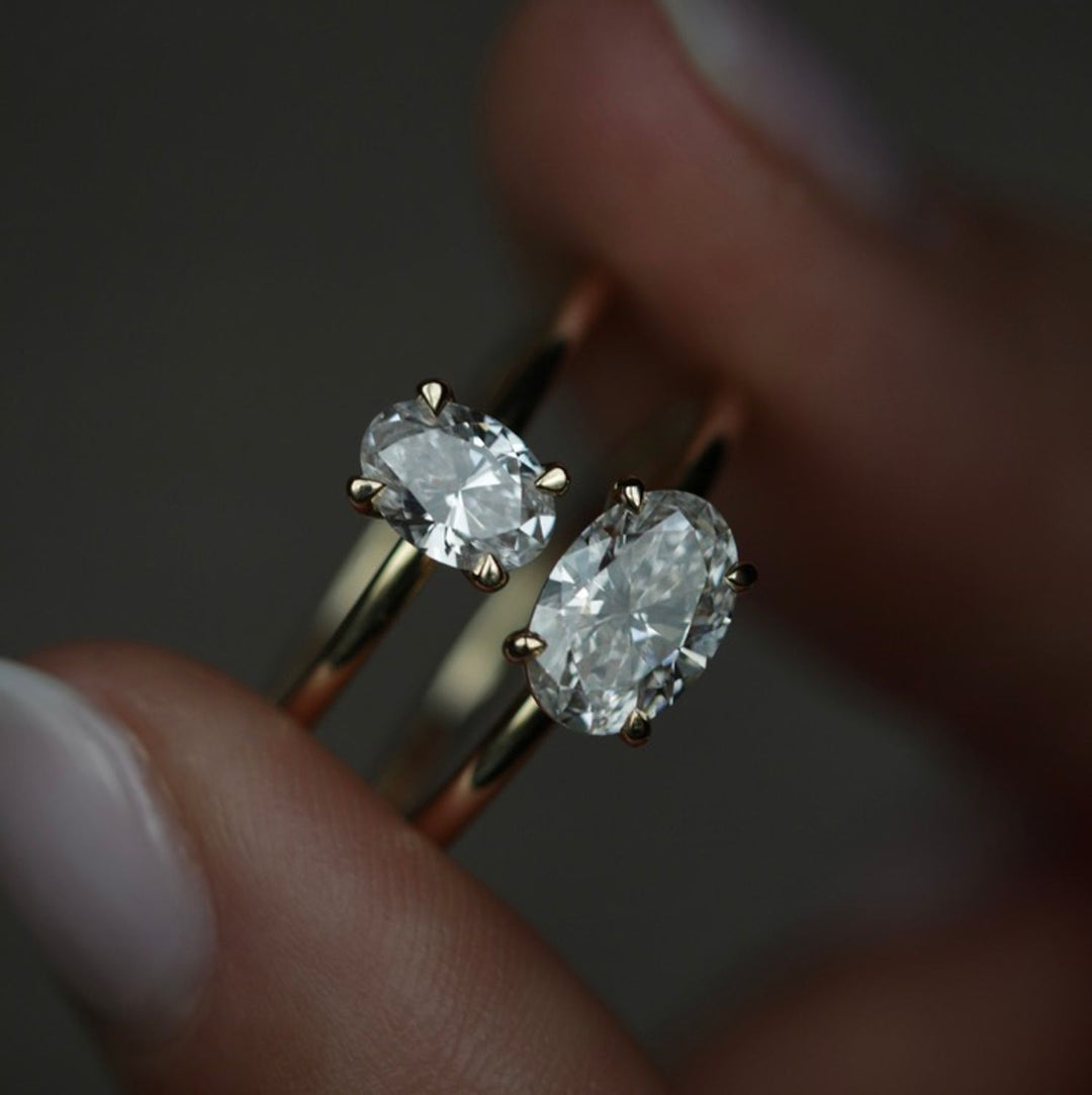 Macro shot of oval cut diamond facets in solitaire ring setting