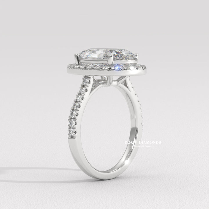 Oval halo engagement ring with certified lab grown diamond