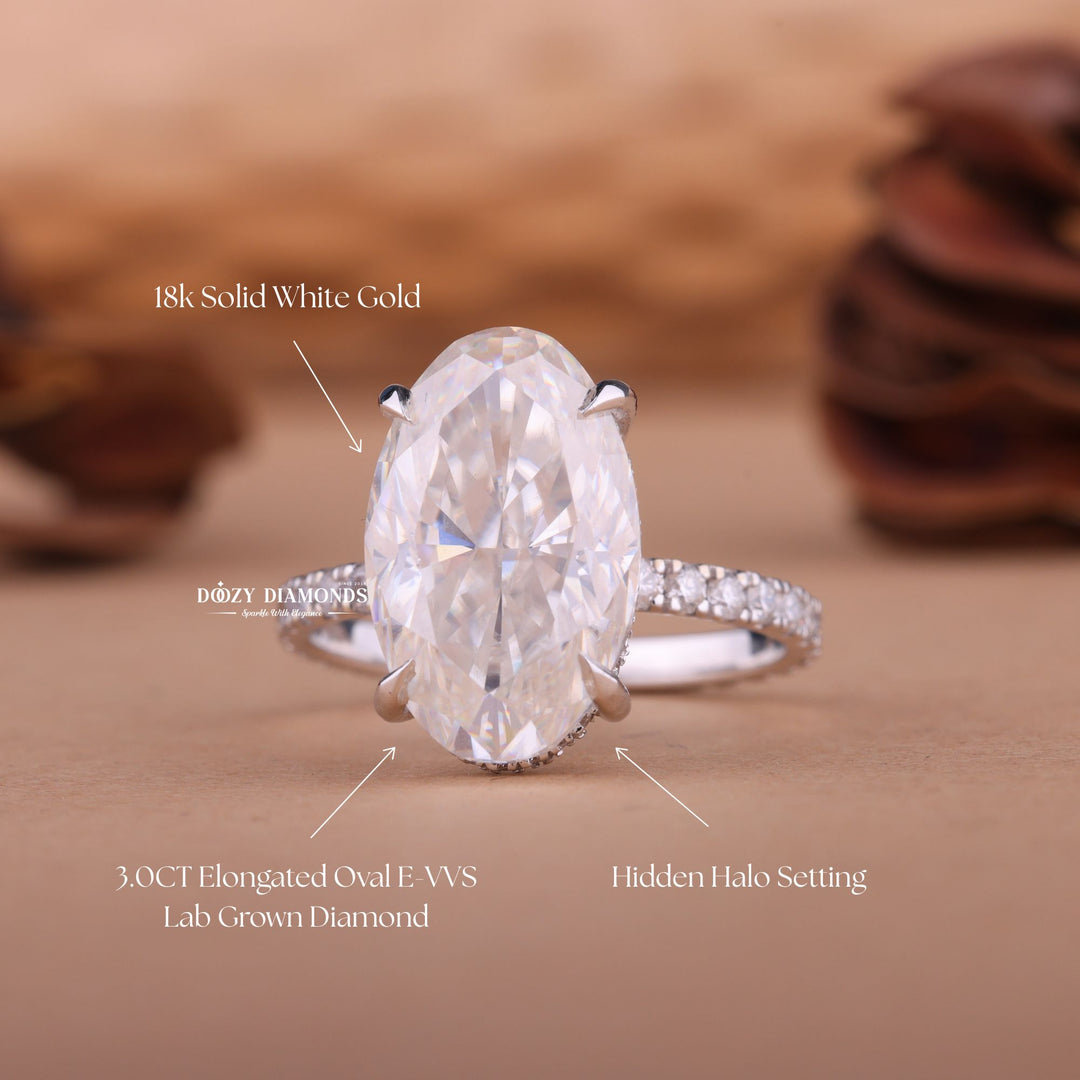 Shop oval cut hidden halo lab grown diamond engagement ring online
