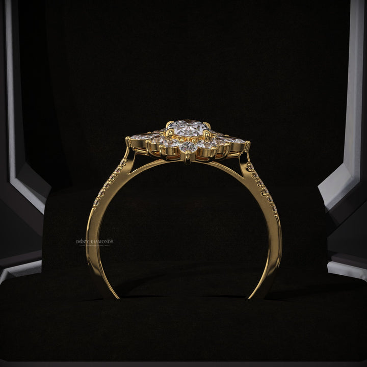 Oval cluster lab grown diamond ring in jewelry gift box