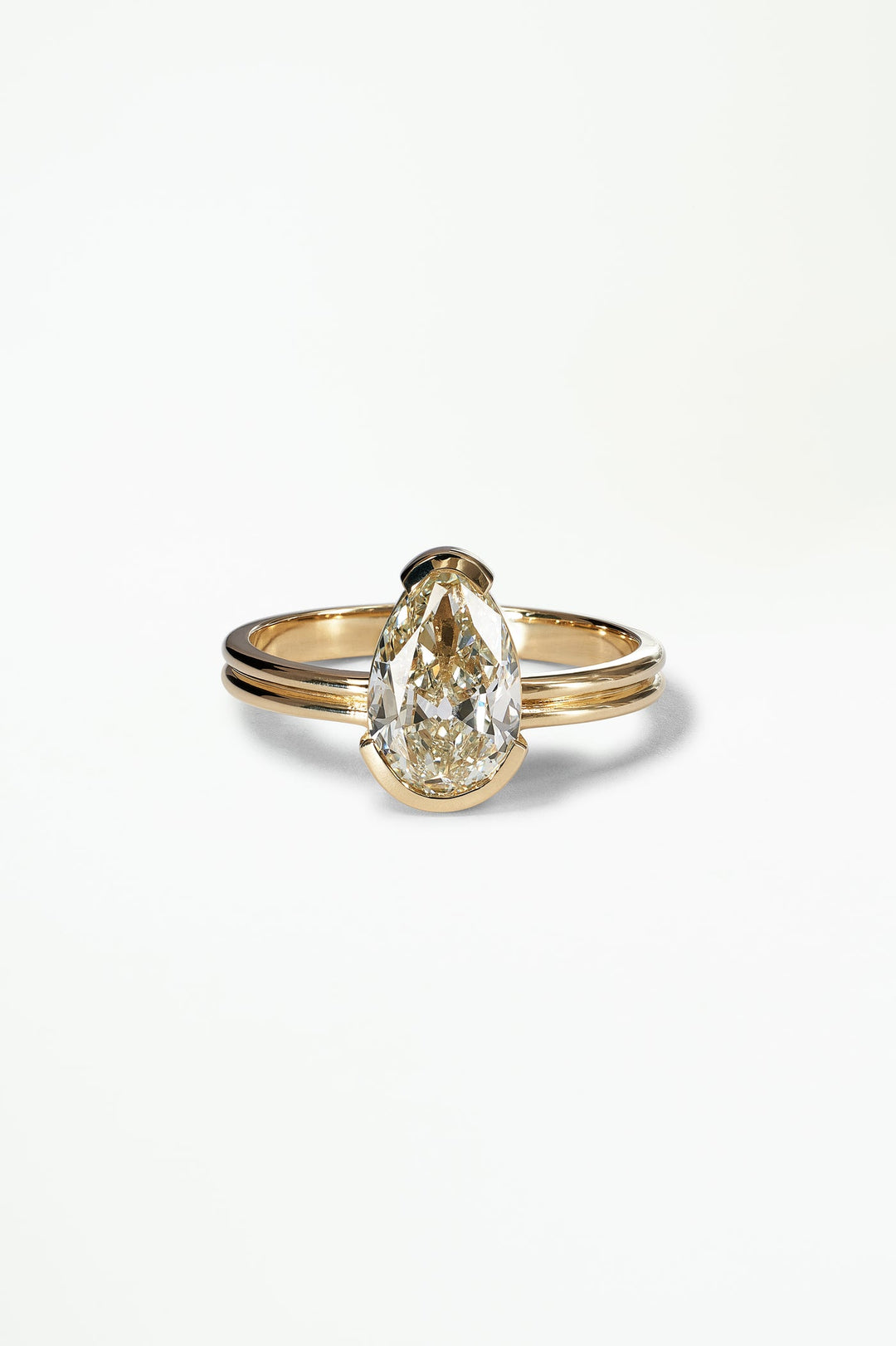 1.60CT Half Bezel Set Pear F - VS Lab Grown Diamond Ring with Half - Round Band - Doozy Diamonds