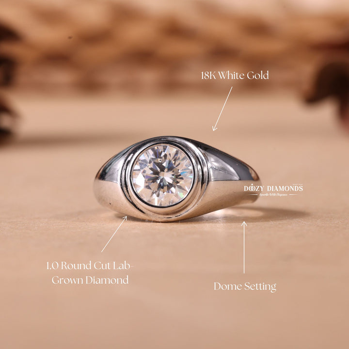 Round dome engagement ring close-up highlighting diamond sparkle