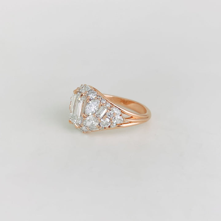 eco conscious jewelry, lab grown bridal ring, lab grown wedding ring, emerald lab diamond ring, emerald lab grown diamond ring, cluster lab diamond ring, premium lab created diamond ring, fine lab grown jewelry, handcrafted lab diamond ring, modern lab diamond ring,