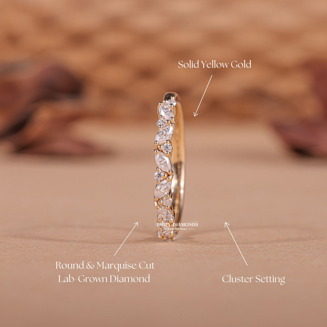 Round Marquise diamond wedding band in yellow gold