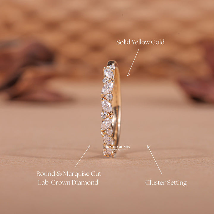 Round Marquise diamond wedding band in yellow gold