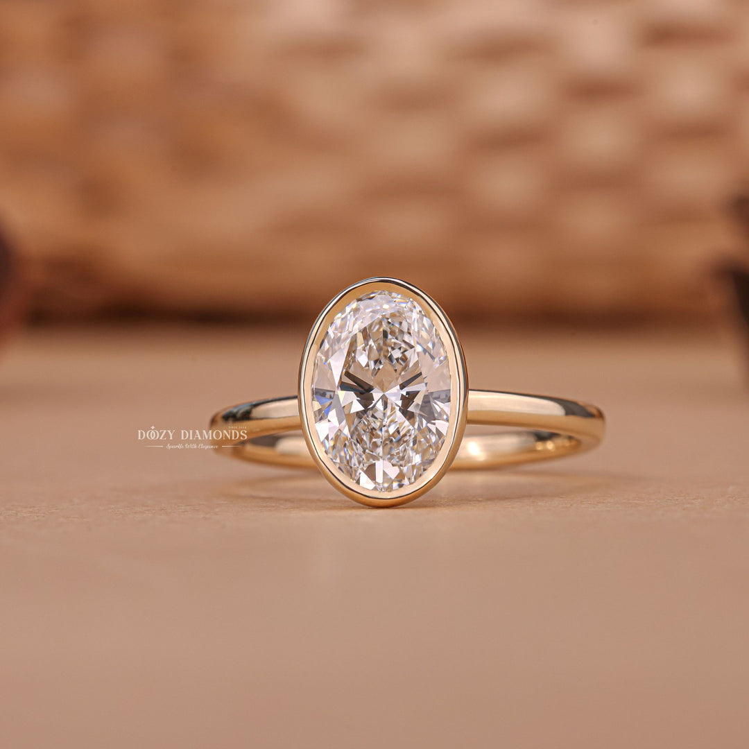 2.0CT oval bezel lab grown diamond engagement ring for sale