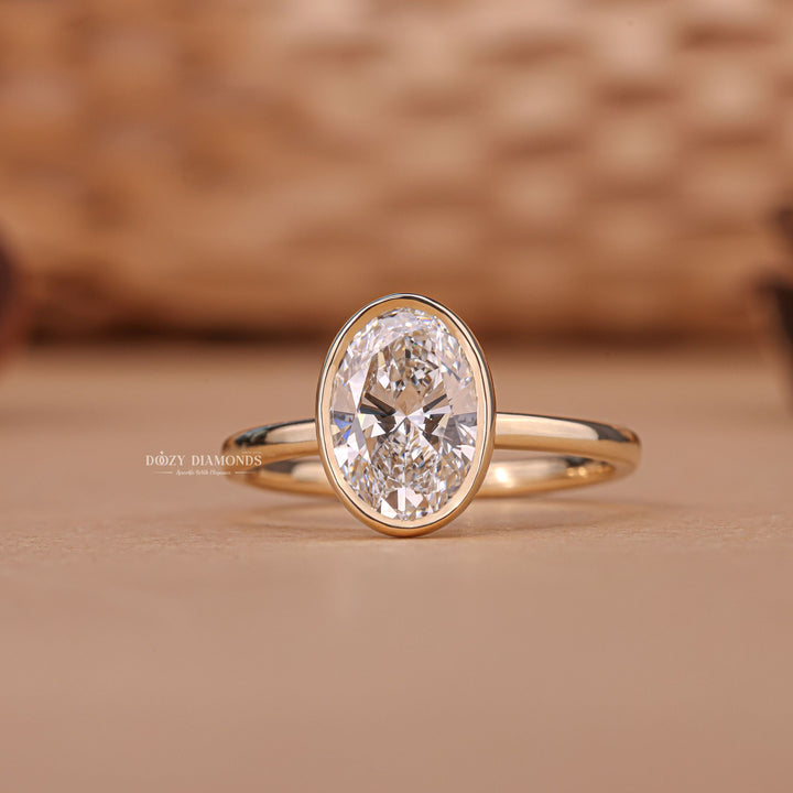 2.0CT oval bezel lab grown diamond engagement ring for sale
